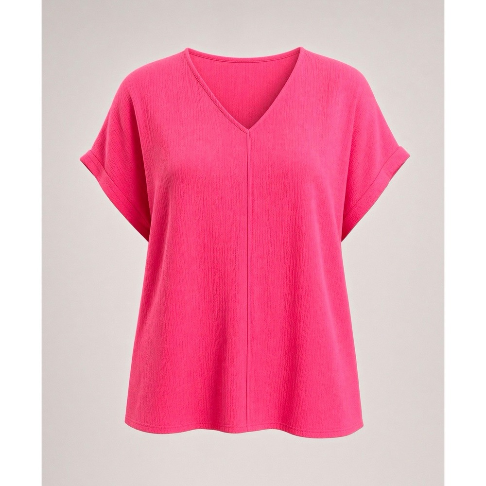 SHEIN Hot Pink Crinkle V-Neck Top Short Sleeve Textured Blouse 2x